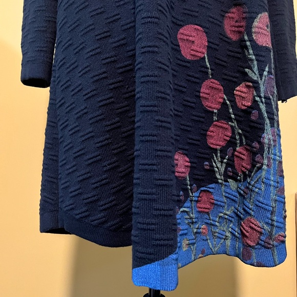 Donna White Coats Single Button Floral Hand Painted Knit Duster Cardigan-M - Picture 3 of 7